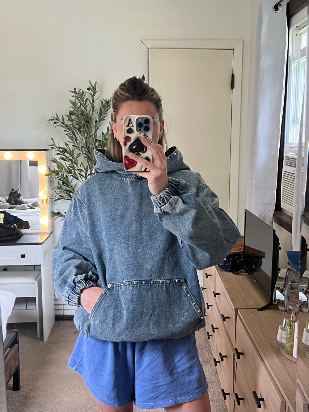 Edikted Light Wash Blue Denim Hooded Jacket